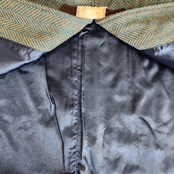 Soft Surroundings Hampstead Tweed Wool Herringbone Cape Toggle Teal Coat Size M - Picture 9 of 15